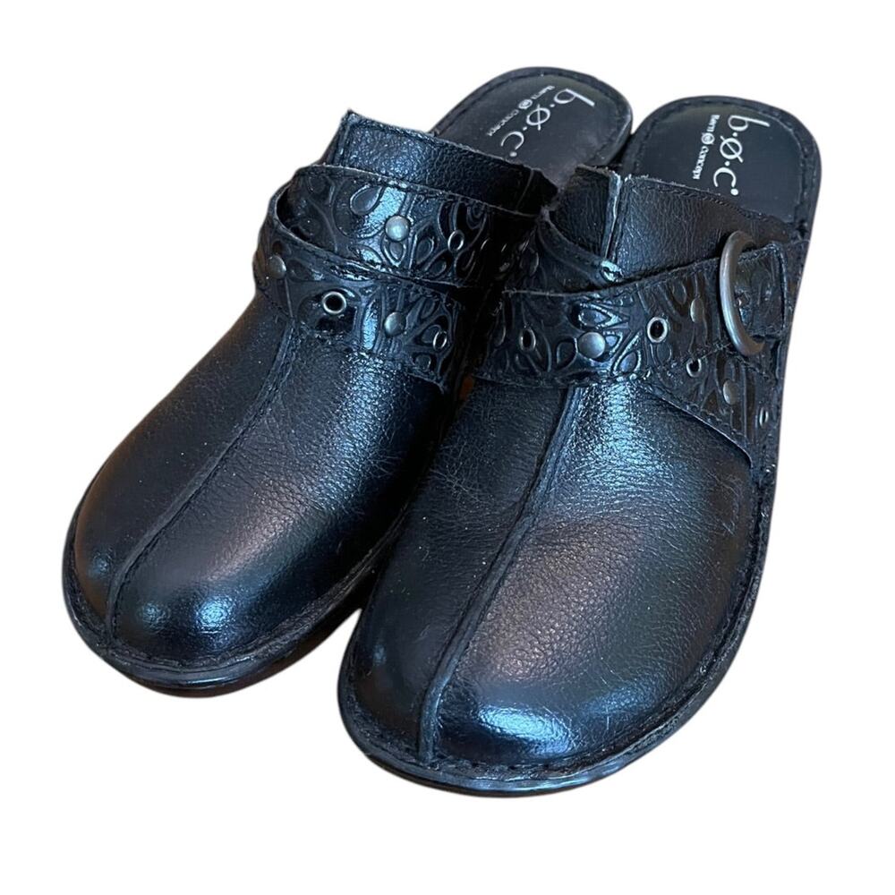 9M BOC Born Concept Women's Leather Block Heel Mules Black C35300 CIG14